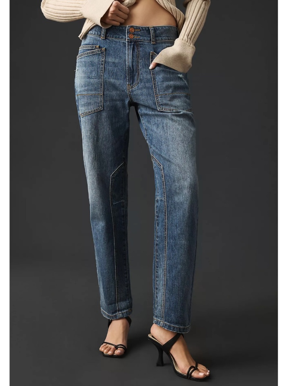 Pilcro Wanderer Cuffed Relaxed-Leg Blue Jeans Size 28